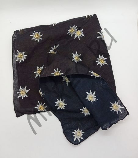 Платок шейный, хб, реплика, черный с эдельвейсами