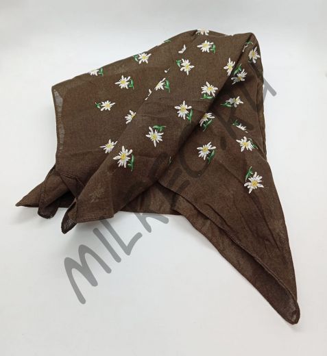 Платок шейный, хб, реплика, коричневый с эдельвейсами