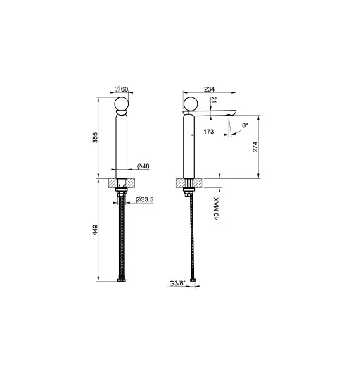 Смеситель для раковины Gessi Perle 74004 высокий без донного клапана с металлическим вентилем схема 2