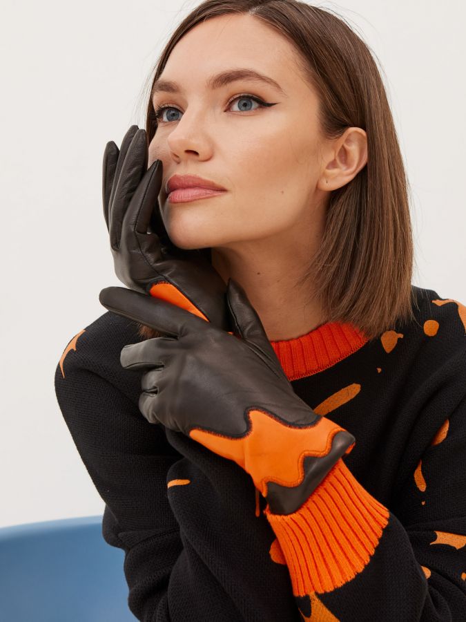 Перчатки женскиеские ш+каш. IS01337 black/orange ELEGANZZA