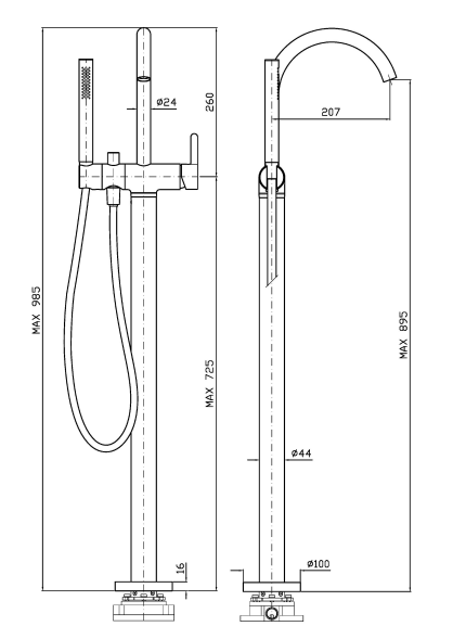 Смеситель для ванны напольный Zucchetti Isy22 ZIS748 с душем ФОТО