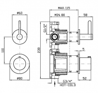 Термостатический смеситель для душа Zucchetti Isy22 ZIS3801 с запорным клапаном схема 2