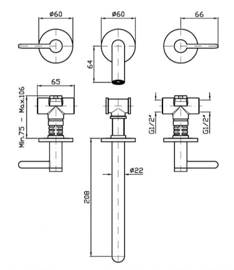Встраиваемый смеситель для раковины Zucchetti Isy22 ZIS3641 схема 2