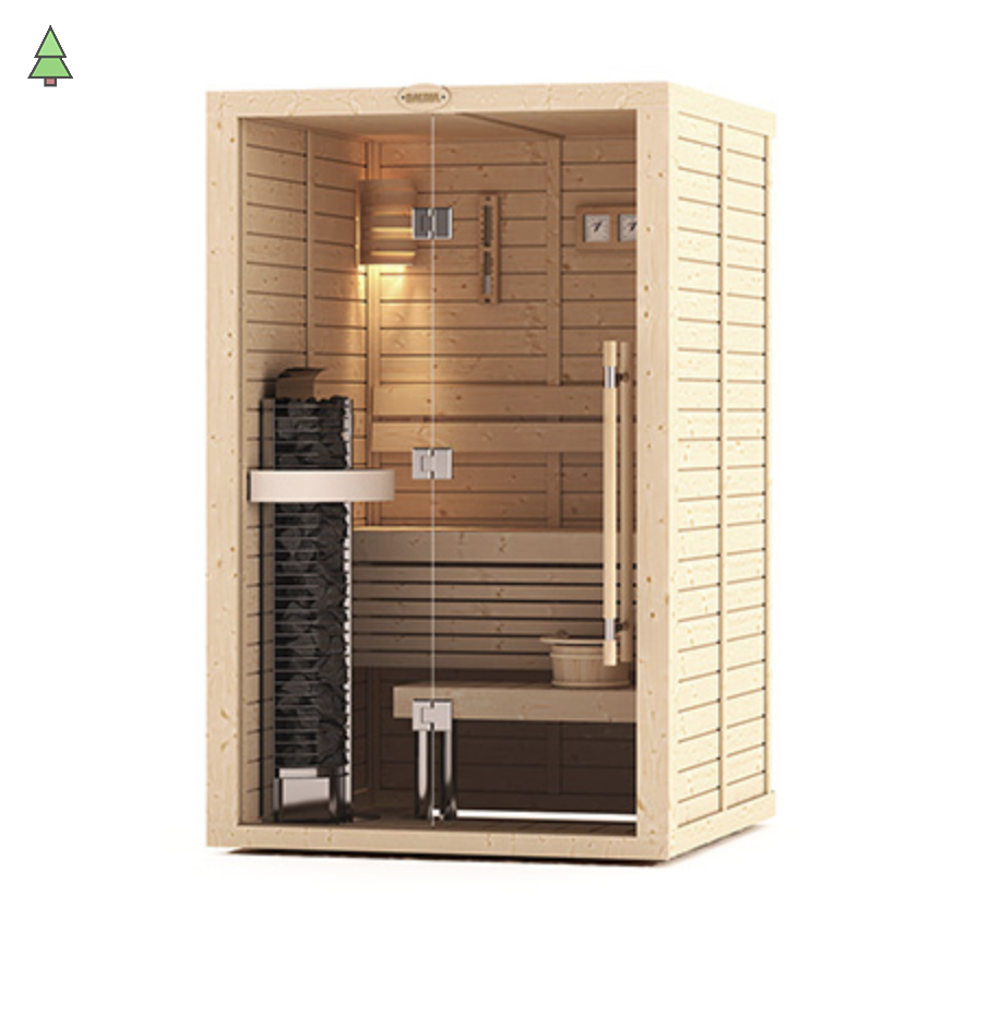 Сауна в сборе SAWO 1414LS-WD-G (1,4м х 1,4м, кедр, полностью стеклянная стена, дизайн Wave, левая)