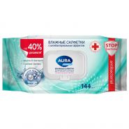 Салфетки влажные 144 шт., AURA Family, антибактериальные, для всей семьи, крышка клапан
