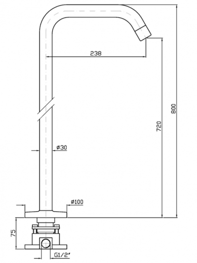 Напольный излив Zucchetti ISY22 Z92032 высота 80 см схема 2