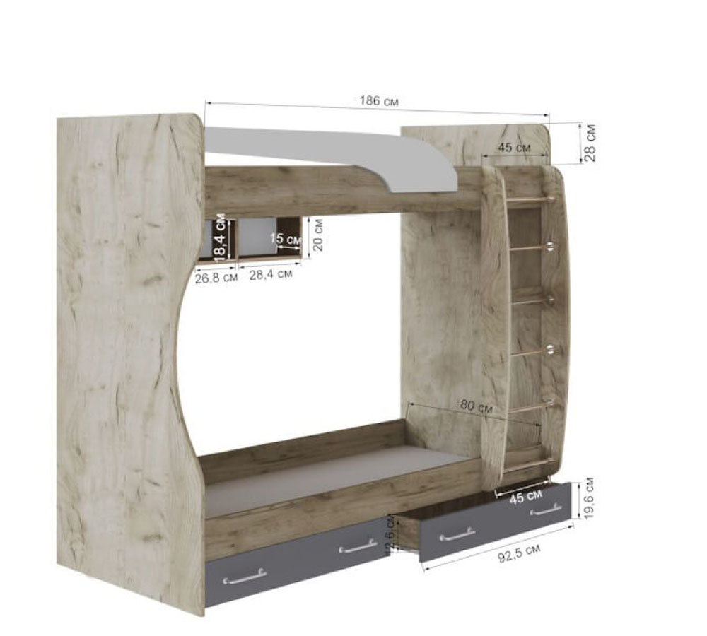 Кровать 2х ярусная "Колибри-Лофт"  без матрасов