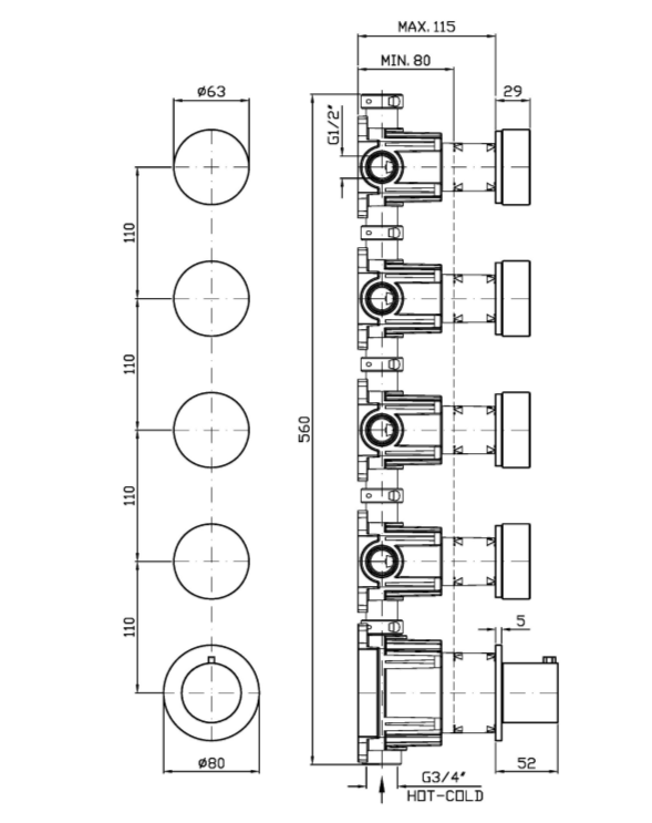 Термостатический смеситель для душа Zucchetti Isy22 ZIS6804 с 4 запорными клапанами ФОТО
