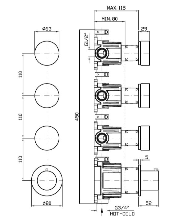 Термостатический смеситель для душа Zucchetti Isy22 ZIS6803 с 3 запорными клапанами ФОТО