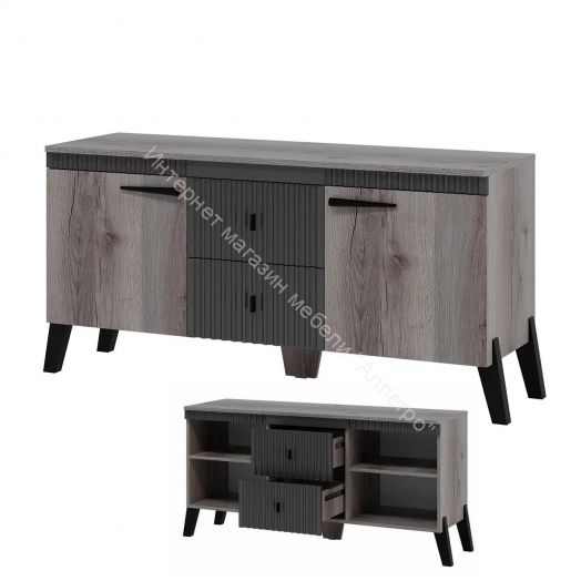 Тумба ТВ с ножками Ольга 3 Дуб делано серый