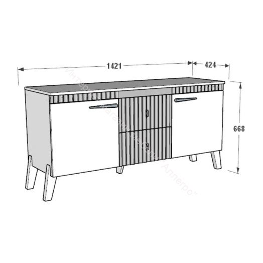 Тумба ТВ с ножками Ольга 3 Дуб делано серый