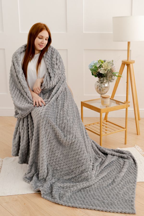 Плед покрывало Черепаха однотонный велсофт [серый]