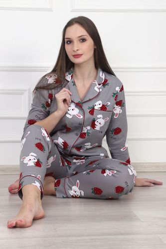 Пижама женская "Клубничный зайка" (классическая)
Артикул: 1828-К (серая)