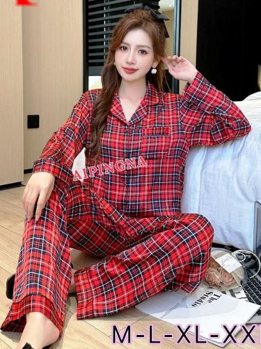 Пижама шелк с брюками  AIPINGNA 5116 (красная клетка)