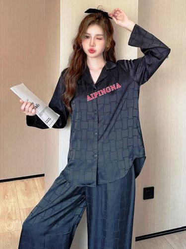 Пижама шелк с брюками  AIPINGNA 5322 (черная)