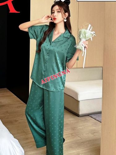 Пижама шелк с брюками  AIPINGNA 6205 (зеленая)
