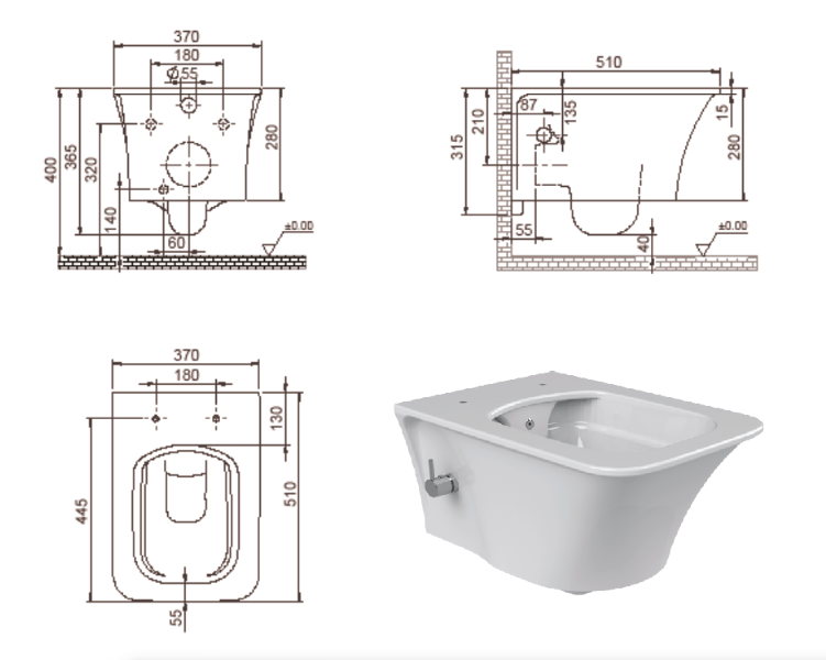 Подвесной унитаз глянцевый Boheme Mirage 965-W ФОТО
