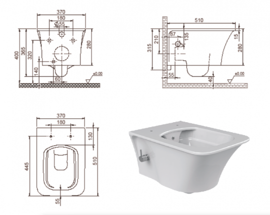 Подвесной унитаз глянцевый Boheme Mirage 965-W схема 2