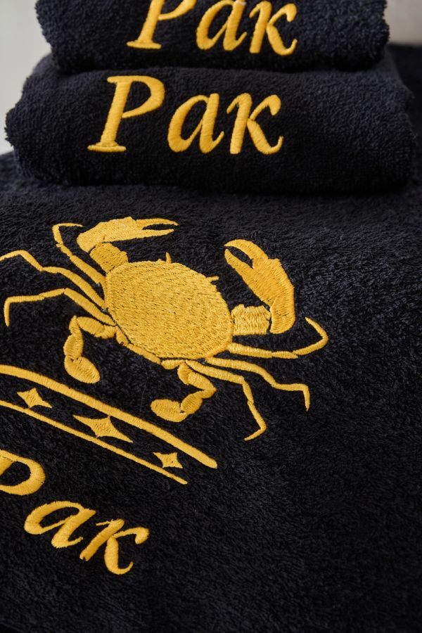 14418/10 Знаки зодиака полотенце махровое плотность 350гр [черный+рак]