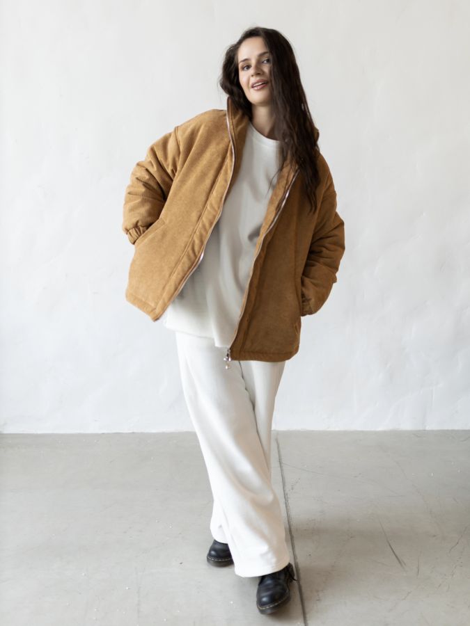 Бомбер вельветовый кэмел