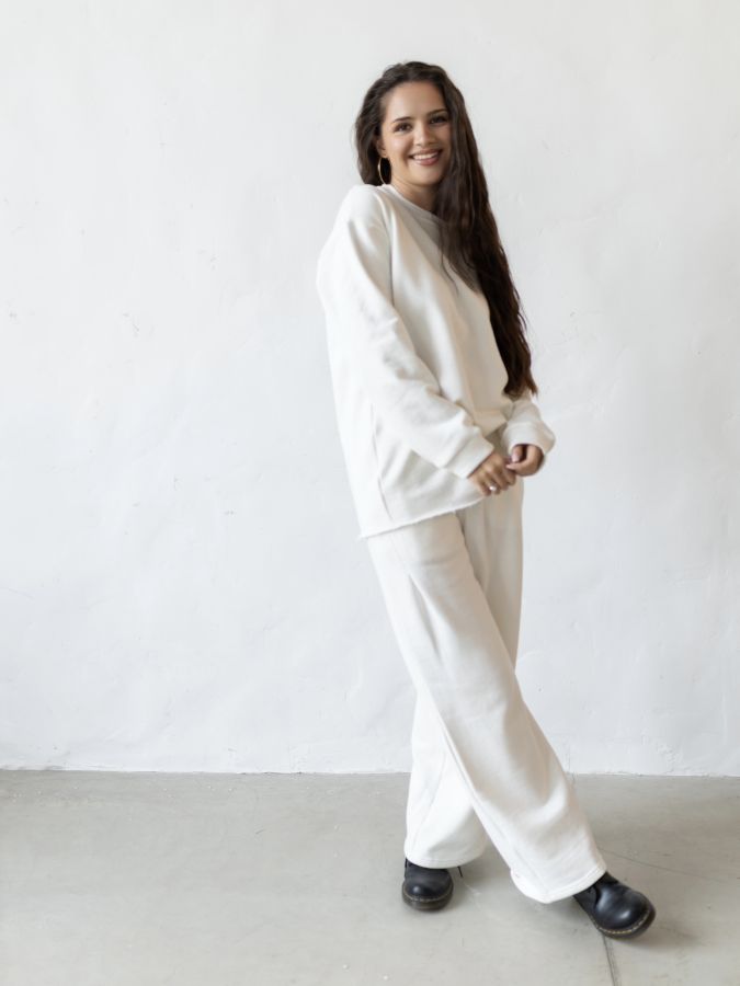 Брюки из конопли молочные с начесом