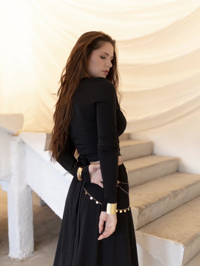 Лонгслив из кукурузы с завязками черный