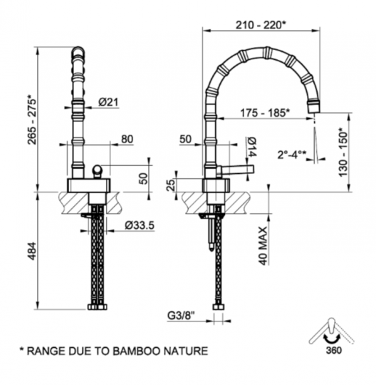 Смеситель для раковины Gessi Jacqueline 77201 с низким поворотным изливом и вентилем под дерево без донного клапана схема 2