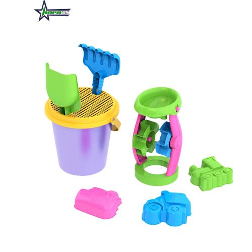 НАБОР ДЛЯ ПЕСКА № 20 (ВЕДРО, СИТО, МЕЛЬНИЦА, СОВОК, ГРАБЛИ, 2 ФОРМОЧКИ "ТРАНСПОРТ")