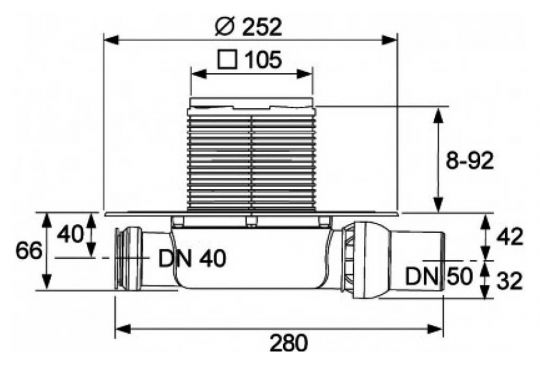 Трап для душа TeceDrainpoint S110 3601100 низкийдекоративной решеткойфланцем схема 6