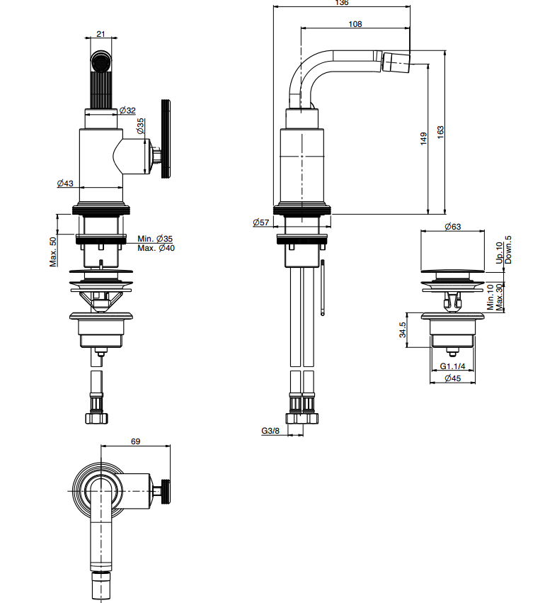 Однорычажный смеситель Fima - Carlo Frattini Park Lane на горизонтальную поверхность для биде F1322 ФОТО