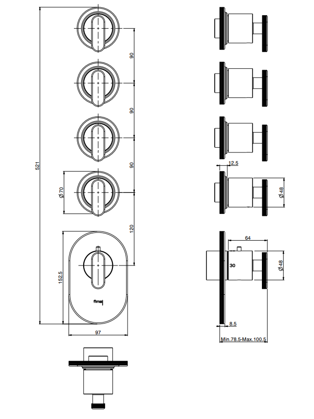 Термостатический смеситель Fima - Carlo Frattini Park Lane встраиваемый для душа F1353X4 ФОТО