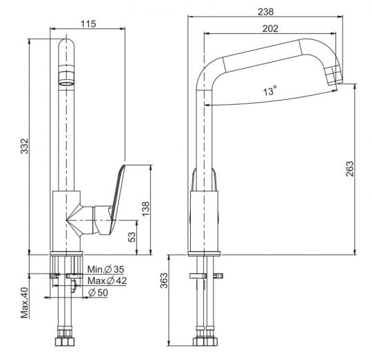 Смеситель для кухни Fima carlo frattini Spot Kitchen F3007/1R схема 2