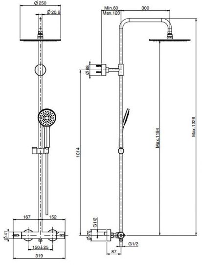 Fima - carlo frattini Serie 22 душевая стойка термостат F3165/R схема 2 Fima - carlo frattini Serie 22 душевая стойка термостат F3165/R схема 2