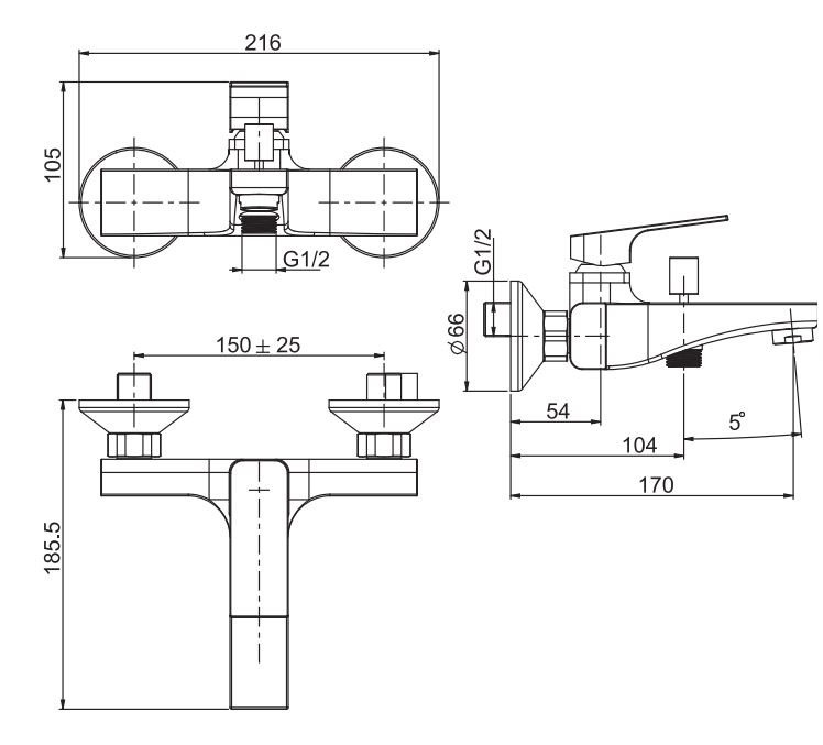 Изображение Смеситель для ванны с переключателем на душ Fima carlo frattini Fit F3384/1
