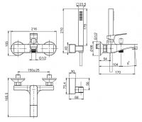 Смеситель строгой формы для ванны с ручной лейкой Fima carlo frattini Fit F3384 схема 2