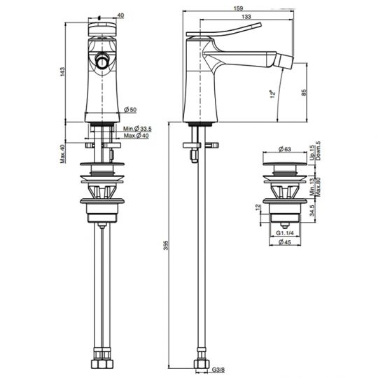 Смеситель для биде Fima carlo frattini Flo F3802 схема 2