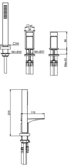 Fima carlo frattini Zeta Смеситель к борту ванны F3974/1N схема 2