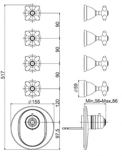 Fima carlo frattini Fimatherm смеситель для ванны/душа F5043X4 схема 2