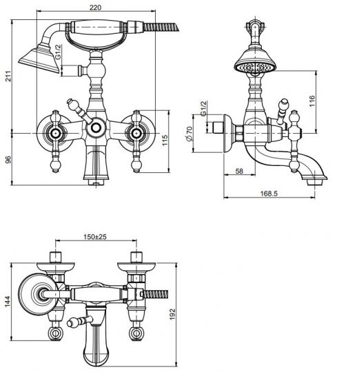 Смеситель для ванны и душа Fima carlo frattini Elizabeth/Epoque F5054 схема 2