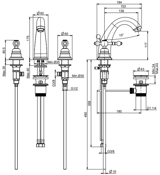 Изображение Fima carlo frattini Elizabeth/Epoque смеситель для раковины F5071
