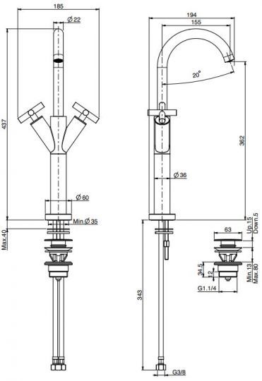 Fima carlo frattini Maxima смеситель для раковины F5331W схема 2