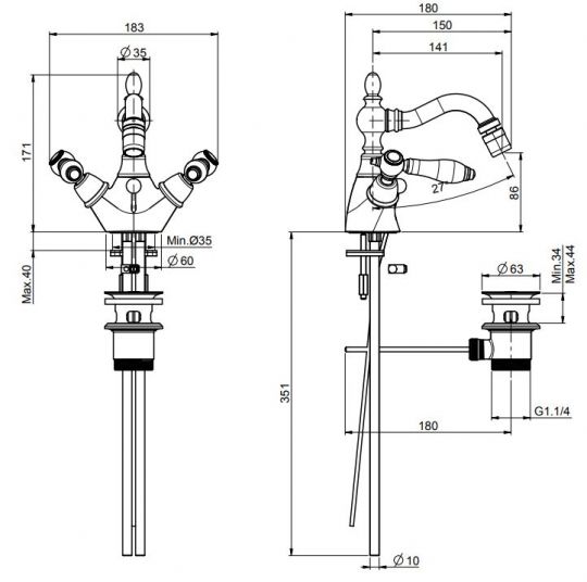 Fima carlo frattini Herend смеситель для биде F5412 схема 2