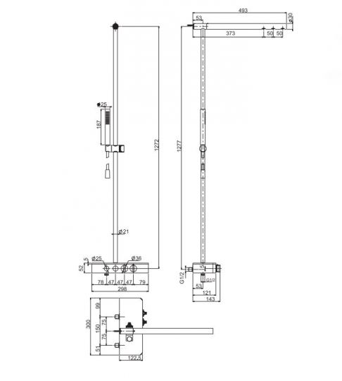 Внешний термостат Switch с душевой стойкой и ручной лейкой Fima - carlo frattini Switch F5930 схема 2