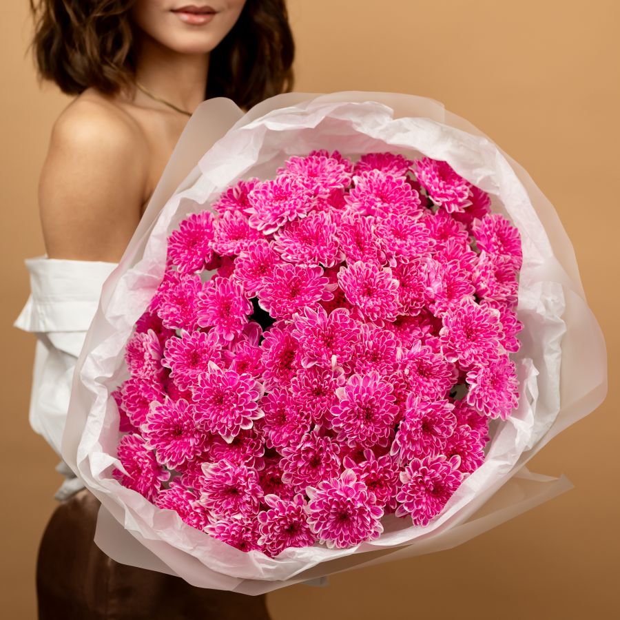 Букет из  25 розовых хризантем  сорт Алтай