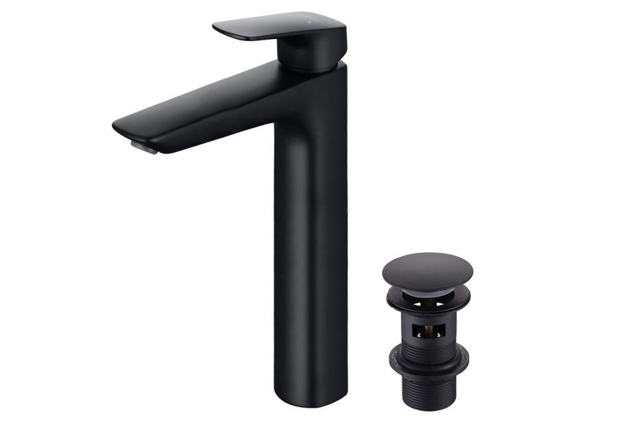 Смеситель для раковины 227 с донным клапаном AQUATEK, матовый черный AQ1005MB ВЕГА