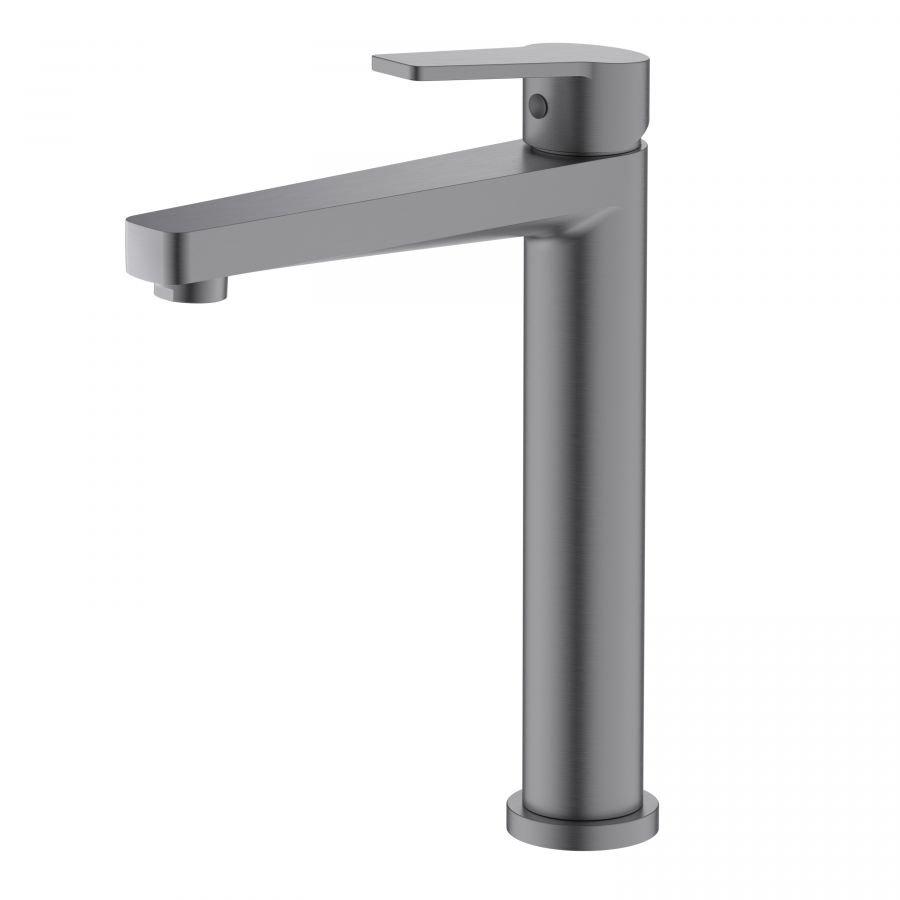 AQ1704BGM ЛУГАНО смеситель для раковины высокий 217, без донного клапана, оружейная сталь