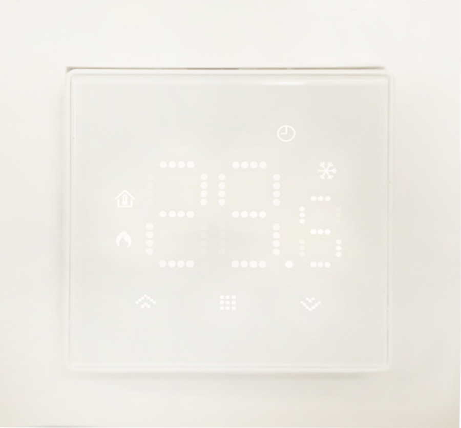 Термостат с датчиком пола, с недельным программированием, с Wi-Fi , 16 A, 55*55 мм., белое стекло