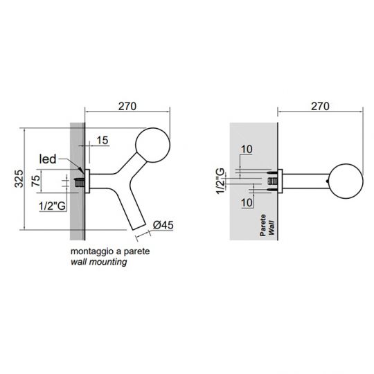 Верхний душ настенный Antonio Lupi APOLLO2 с подсветкой схема 2