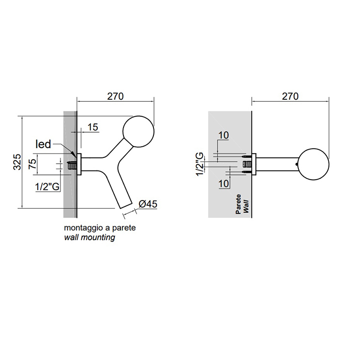 Верхний душ настенный Antonio Lupi APOLLO2 с подсветкой ФОТО
