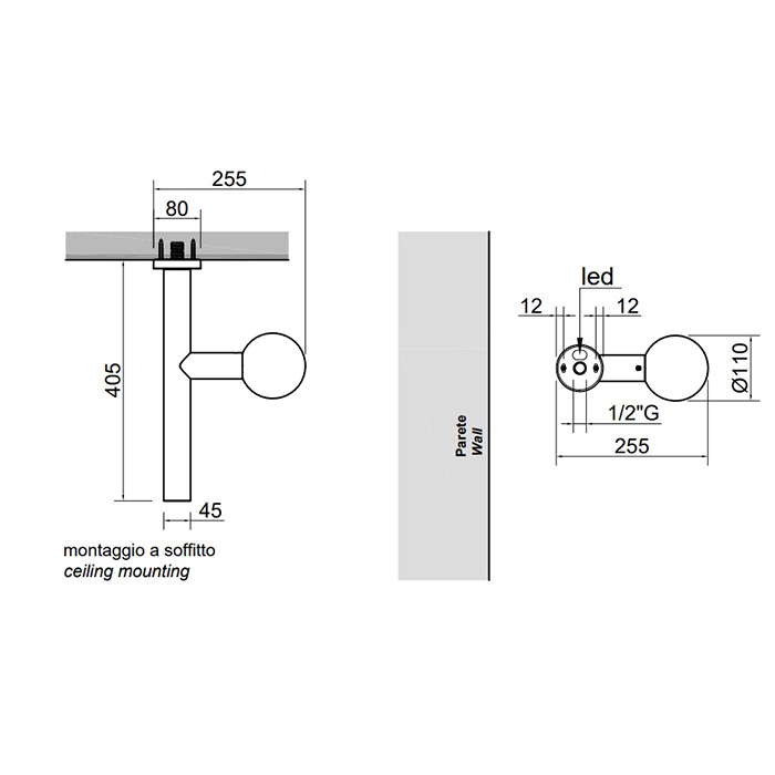 Верхний душ потолочный Antonio Lupi APOLLO3 с подсветкой ФОТО